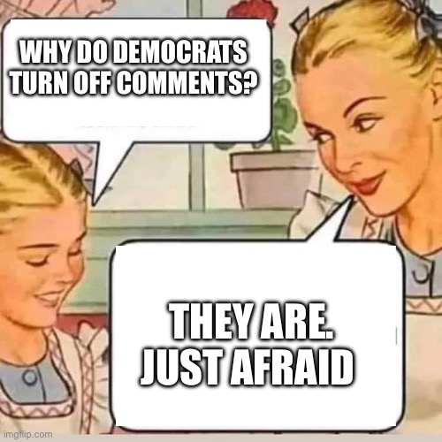 Democrats comment | WHY DO DEMOCRATS TURN OFF COMMENTS? THEY ARE. JUST AFRAID | image tagged in mom knows,memes,gifs,funny | made w/ Imgflip meme maker