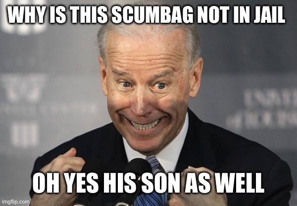 Scumbag | WHY IS THIS SCUMBAG NOT IN JAIL; OH YES HIS SON AS WELL | image tagged in stupid joe biden | made w/ Imgflip meme maker