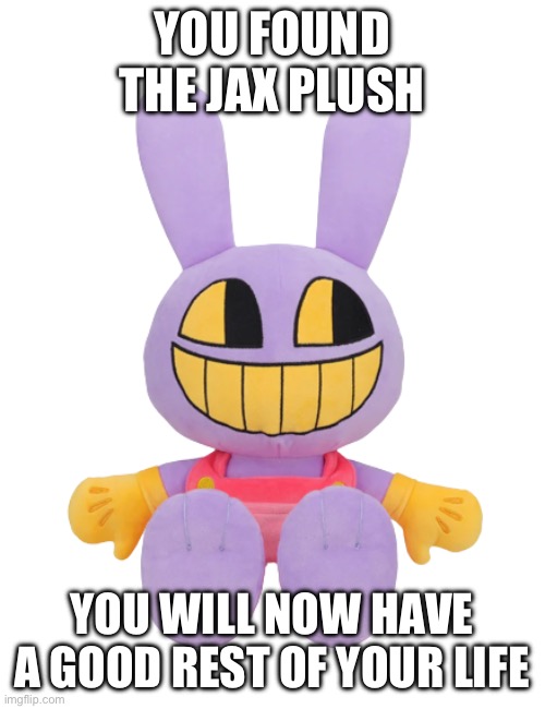 Congratulations(mod note:wait why those jax plush look like tha-) | YOU FOUND THE JAX PLUSH; YOU WILL NOW HAVE A GOOD REST OF YOUR LIFE | image tagged in jax plush | made w/ Imgflip meme maker