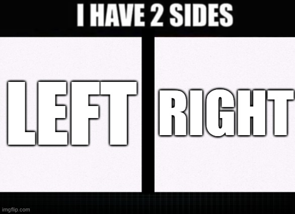 . | LEFT; RIGHT | image tagged in i have two sides | made w/ Imgflip meme maker