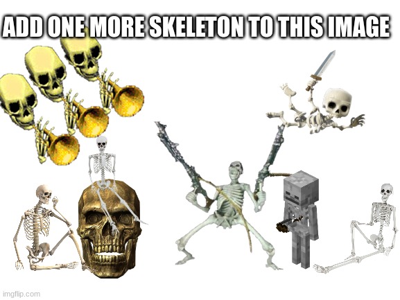 Blank White Template | ADD ONE MORE SKELETON TO THIS IMAGE | image tagged in blank white template | made w/ Imgflip meme maker