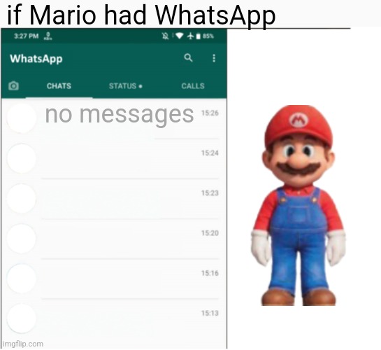 If x had whatsapp | if Mario had WhatsApp; no messages | image tagged in if x had whatsapp | made w/ Imgflip meme maker