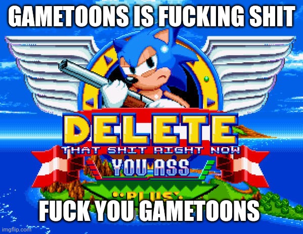 Delete That Shit RIGHT NOW sonic mania | GAMETOONS IS FUCKING SHIT FUCK YOU GAMETOONS | image tagged in delete that shit right now sonic mania | made w/ Imgflip meme maker