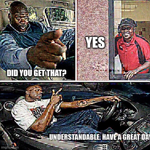 Understandable, have a great day | DID YOU GET THAT? YES | image tagged in understandable have a great day | made w/ Imgflip meme maker