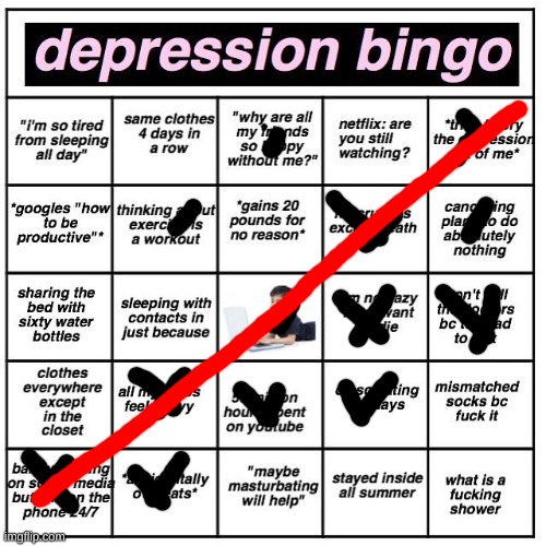 sounds bout right | image tagged in depression bingo | made w/ Imgflip meme maker