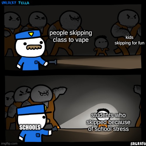 flashlight pointed at child | people skipping class to vape; kids skipping for fun; SCHOOLS; students who skipped because of school stress | image tagged in flashlight pointed at child | made w/ Imgflip meme maker