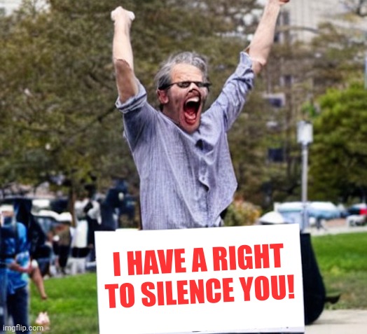 Angry Bigmouth Protester | I HAVE A RIGHT TO SILENCE YOU! | image tagged in angry bigmouth protester | made w/ Imgflip meme maker