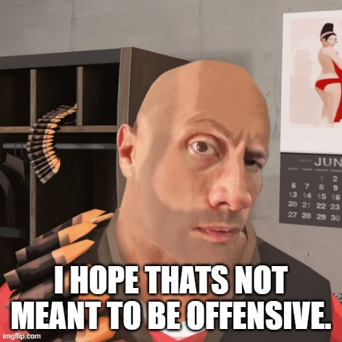 Tf2 eyebrow | I HOPE THATS NOT MEANT TO BE OFFENSIVE. | image tagged in tf2 eyebrow | made w/ Imgflip meme maker
