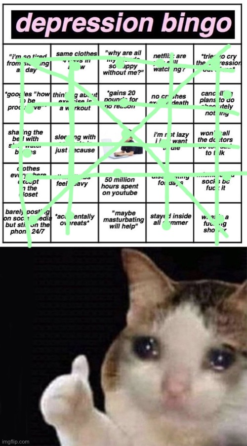 image tagged in depression bingo | made w/ Imgflip meme maker