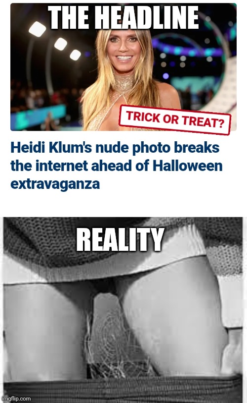 Heidi klum | THE HEADLINE; REALITY | image tagged in funny memes,scumbag hollywood,funny | made w/ Imgflip meme maker