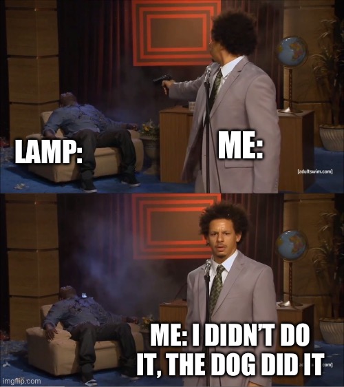I didn’t do anything | ME:; LAMP:; ME: I DIDN’T DO IT, THE DOG DID IT | image tagged in memes,who killed hannibal | made w/ Imgflip meme maker