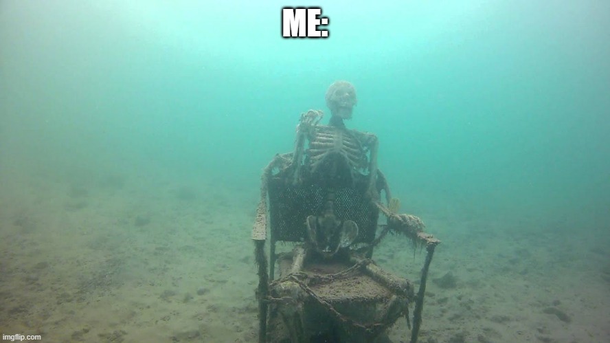 skeleton underwater | ME: | image tagged in skeleton underwater | made w/ Imgflip meme maker