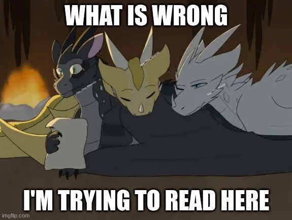 Moon just trying to read | WHAT IS WRONG; I'M TRYING TO READ HERE | image tagged in wings of fire,wof | made w/ Imgflip meme maker