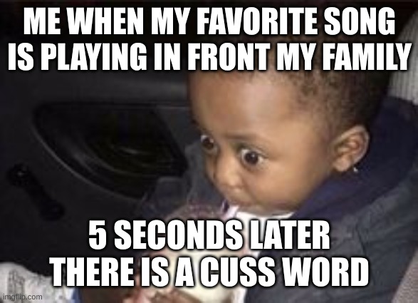 Lil Toddler | ME WHEN MY FAVORITE SONG IS PLAYING IN FRONT MY FAMILY; 5 SECONDS LATER THERE IS A CUSS WORD | image tagged in lil toddler,music meme | made w/ Imgflip meme maker