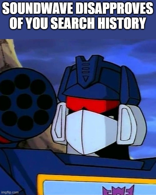 Soundwave | SOUNDWAVE DISAPPROVES OF YOU SEARCH HISTORY | image tagged in soundwave | made w/ Imgflip meme maker