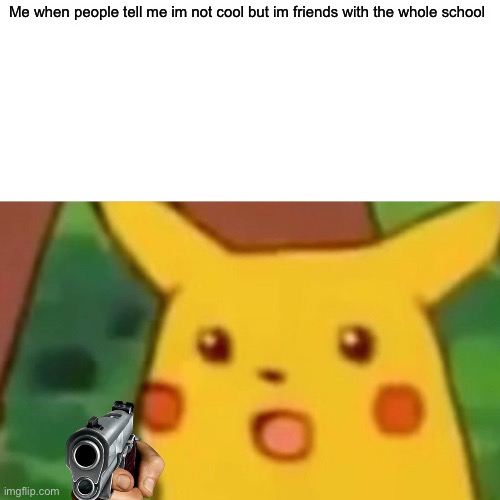 Njhbyguhuybyugvh Bhutto bgyfvtdxrcvghbjgfvcdxvg | Me when people tell me im not cool but im friends with the whole school | image tagged in memes,surprised pikachu | made w/ Imgflip meme maker