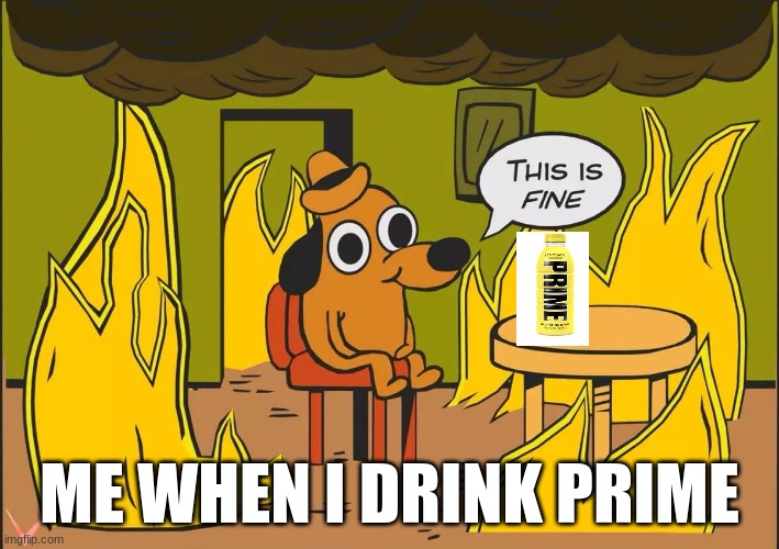 prime!!! | ME WHEN I DRINK PRIME | image tagged in this is fine | made w/ Imgflip meme maker