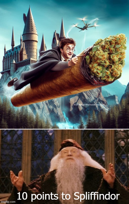 10 points to Spliffindor | image tagged in funny,harry potter,ai | made w/ Imgflip meme maker