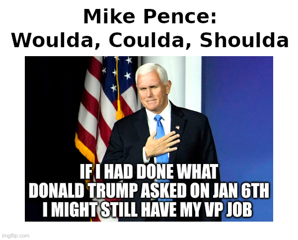 Mike Pence: Woulda, Coulda, Shoulda | image tagged in mike pence,jan 6th,electoral college,constitution,rigged elections,voter fraud | made w/ Imgflip meme maker