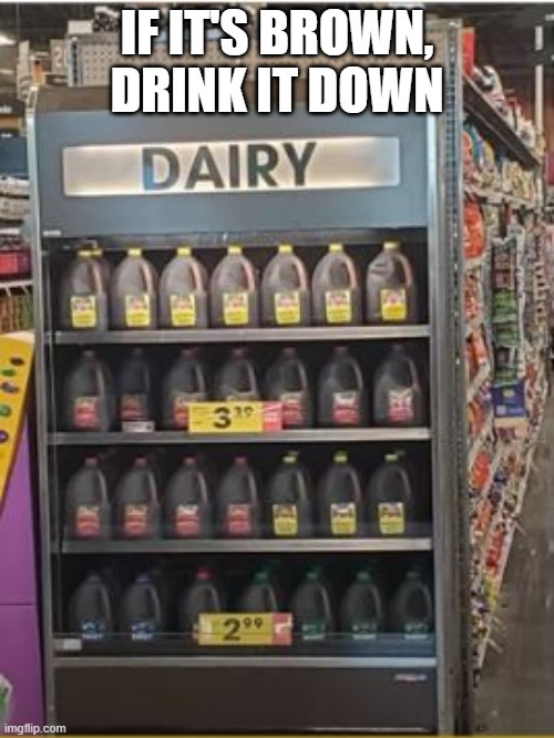 Dairy | IF IT'S BROWN, DRINK IT DOWN | image tagged in you had one job | made w/ Imgflip meme maker