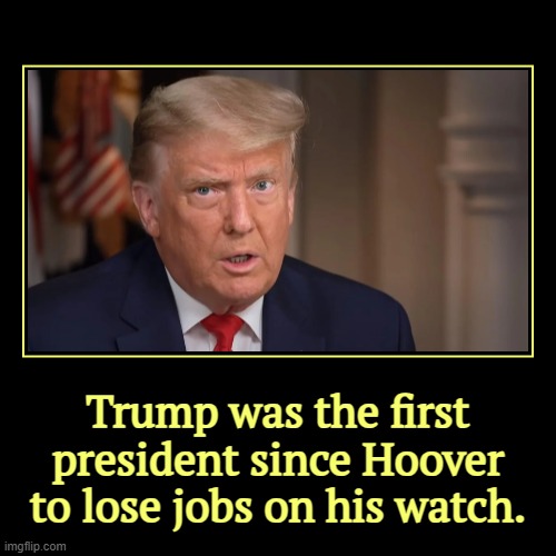 Trump was the first president since Hoover to lose jobs on his watch. | | image tagged in funny,demotivationals,trump,job,loser,incompetence | made w/ Imgflip demotivational maker