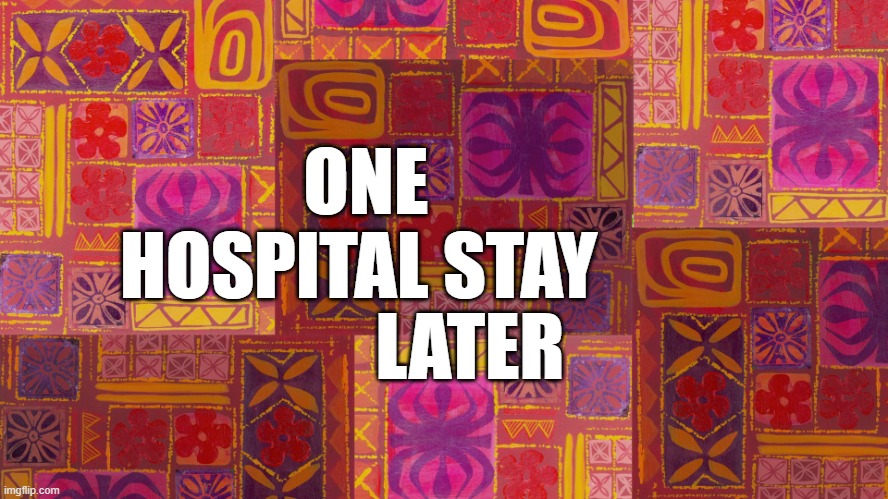 One Hospital Stay Later | ONE

   HOSPITAL STAY; LATER | image tagged in one hour later blank | made w/ Imgflip meme maker