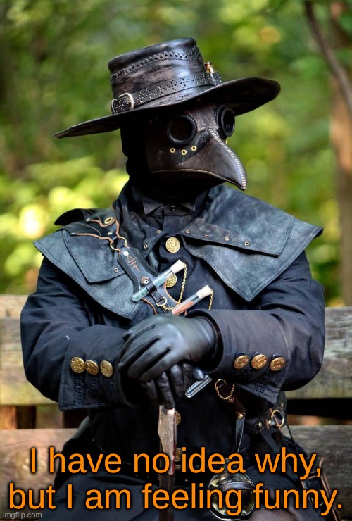 plague doctor | I have no idea why, but I am feeling funny. | image tagged in plague doctor | made w/ Imgflip meme maker