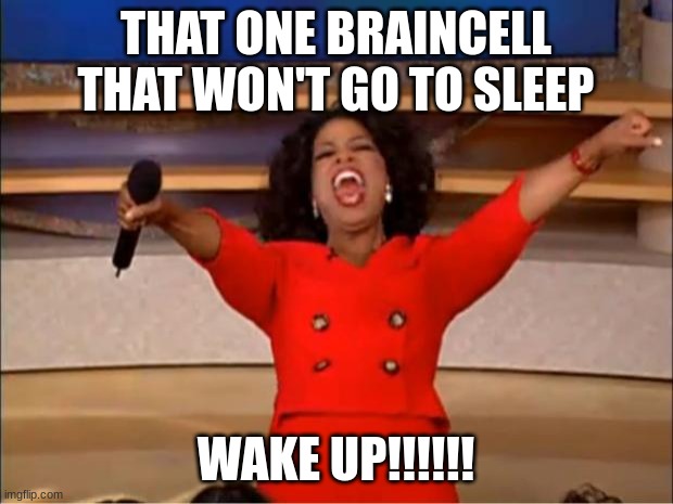 Just sleep | THAT ONE BRAINCELL THAT WON'T GO TO SLEEP; WAKE UP!!!!!! | image tagged in memes,oprah you get a | made w/ Imgflip meme maker