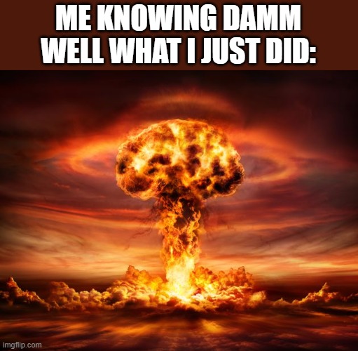 Kaboom | ME KNOWING DAMM WELL WHAT I JUST DID: | image tagged in kaboom | made w/ Imgflip meme maker