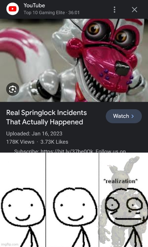 I looked up the springlock failure and- | image tagged in realization,fnaf,springtrap | made w/ Imgflip meme maker