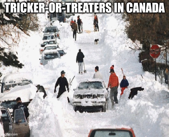 trick or treaters in canada | TRICKER-OR-TREATERS IN CANADA | image tagged in trick or treat | made w/ Imgflip meme maker
