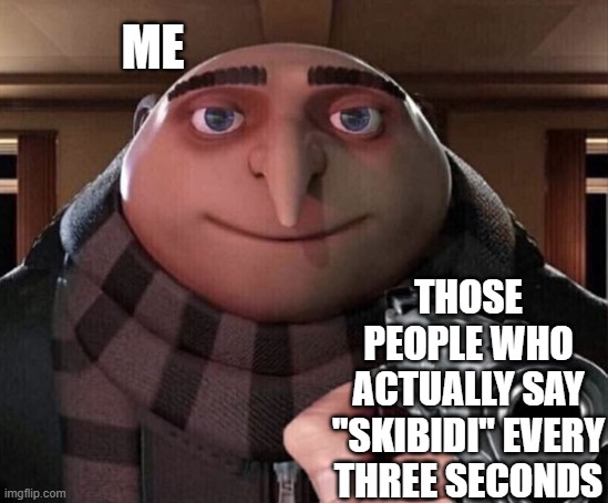 "No Skibidi toilet on my turf!" | ME; THOSE PEOPLE WHO ACTUALLY SAY "SKIBIDI" EVERY THREE SECONDS | image tagged in gru gun | made w/ Imgflip meme maker