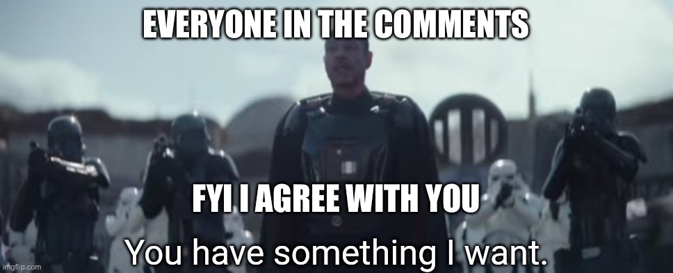 You have something I want. | EVERYONE IN THE COMMENTS FYI I AGREE WITH YOU | image tagged in you have something i want | made w/ Imgflip meme maker