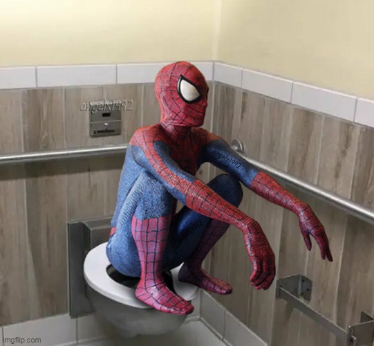 image tagged in toilet,spiderman,marvel,public restrooms,superhero,caca | made w/ Imgflip meme maker