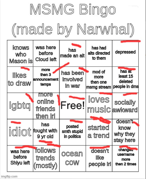 msmg bingo | image tagged in msmg bingo | made w/ Imgflip meme maker
