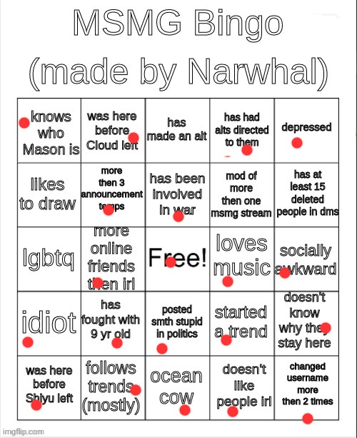 msmg bingo | image tagged in msmg bingo | made w/ Imgflip meme maker