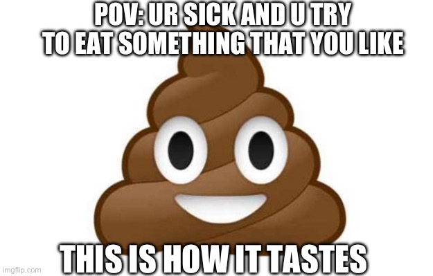 The food can be either kinda ok or crap | POV: UR SICK AND U TRY TO EAT SOMETHING THAT YOU LIKE; THIS IS HOW IT TASTES | image tagged in crap,sick,food | made w/ Imgflip meme maker