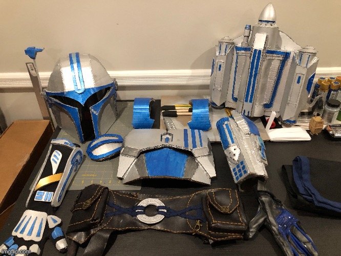 My Mando Armor that I was planning on doing for Halloween. Unfortunately, it’s not finished yet | image tagged in starwars,the mandalorian,mandalorian,armor,cosplay,this is the way | made w/ Imgflip meme maker