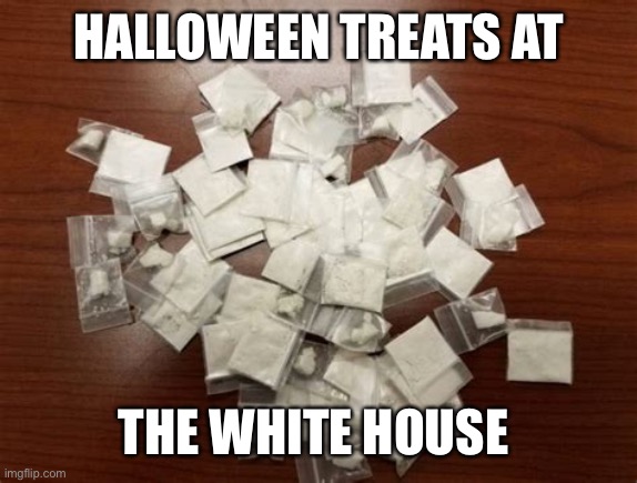 Of course, no one knows where they came from. | HALLOWEEN TREATS AT; THE WHITE HOUSE | image tagged in halloween,treats,white house,cocaine,hunter | made w/ Imgflip meme maker