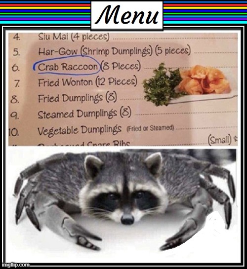 It's not bad. I tried it. | image tagged in vince vance,memes,crab,raccoon,crab rangoon,chinese food | made w/ Imgflip meme maker