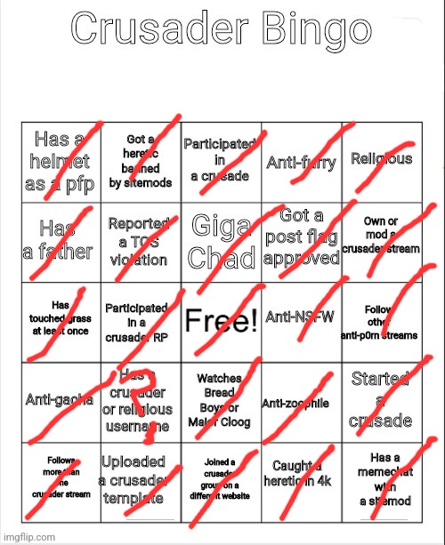 Crusader Bingo | image tagged in crusader bingo | made w/ Imgflip meme maker