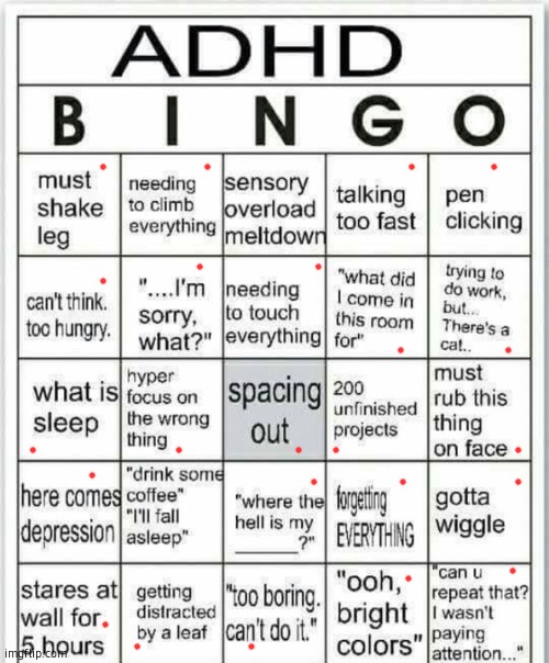 adhd bingo | image tagged in adhd bingo | made w/ Imgflip meme maker