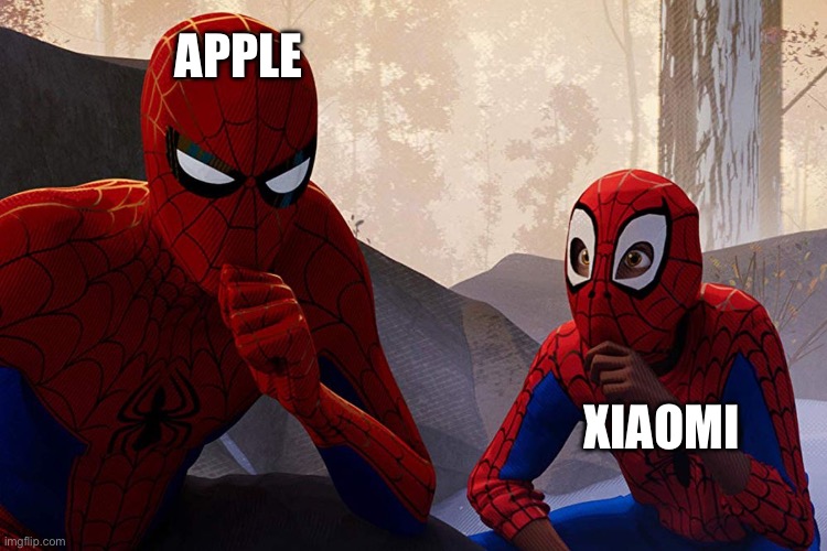 Learning from spiderman | APPLE; XIAOMI | image tagged in learning from spiderman | made w/ Imgflip meme maker