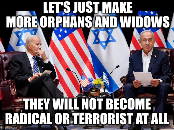 LET'S JUST MAKE MORE ORPHANS AND WIDOWS; THEY WILL NOT BECOME RADICAL OR TERRORIST AT ALL | made w/ Imgflip meme maker