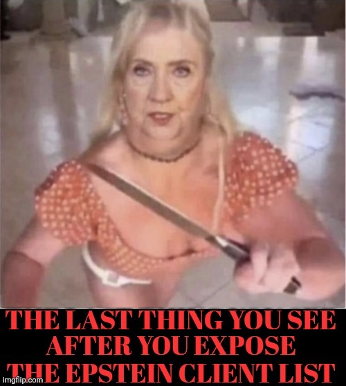 The Last Thing You See After You Expose The Epstein Client List | image tagged in hillary clinton psycho | made w/ Imgflip meme maker