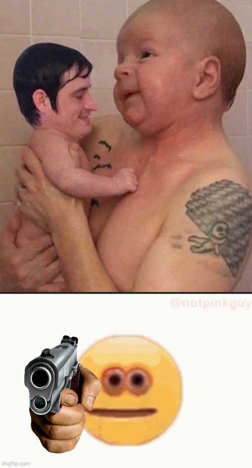 image tagged in cursed emoji pointing gun,cursed image,seriously wtf,baby daddy,shower thoughts,horror | made w/ Imgflip meme maker