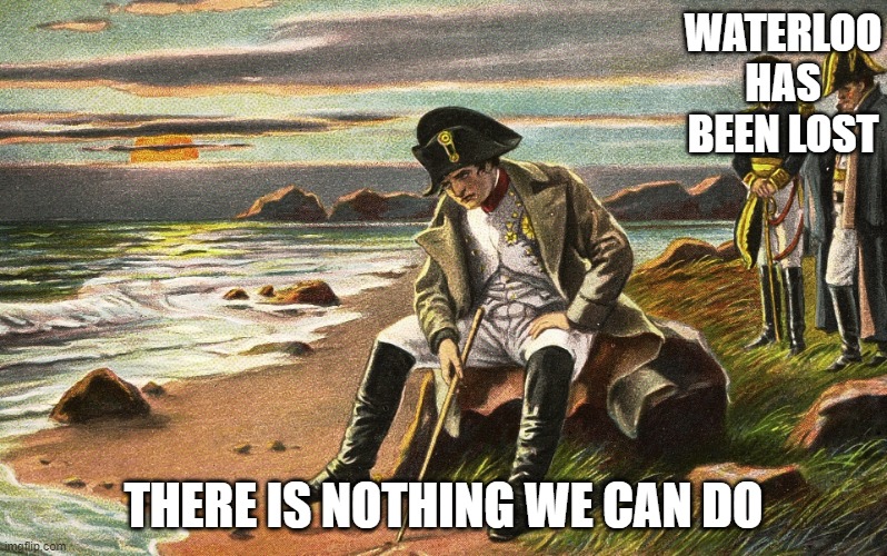 Napoleon | WATERLOO HAS BEEN LOST; THERE IS NOTHING WE CAN DO | image tagged in napoleon | made w/ Imgflip meme maker