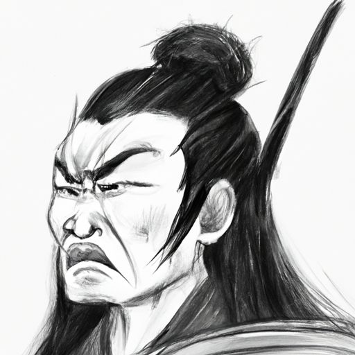 Inraged crying japanese samurai pointing east in meme drawing st Blank Meme Template