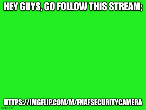 HEY GUYS, GO FOLLOW THIS STREAM;; HTTPS://IMGFLIP.COM/M/FNAFSECURITYCAMERA | made w/ Imgflip meme maker