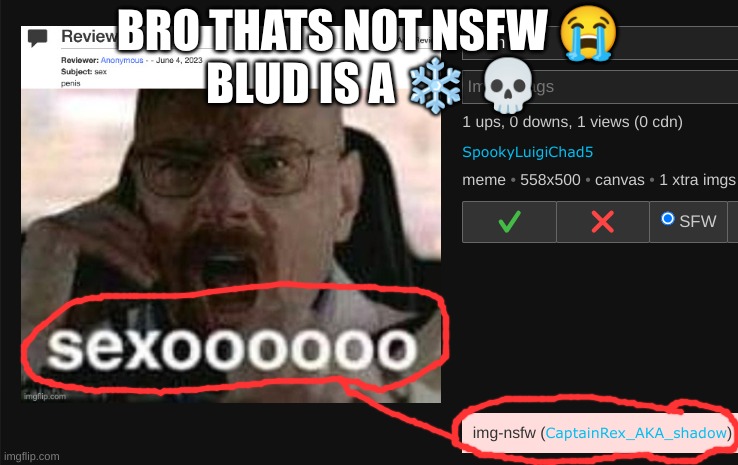 BRO THATS NOT NSFW 😭

 BLUD IS A ❄ 💀 | made w/ Imgflip meme maker